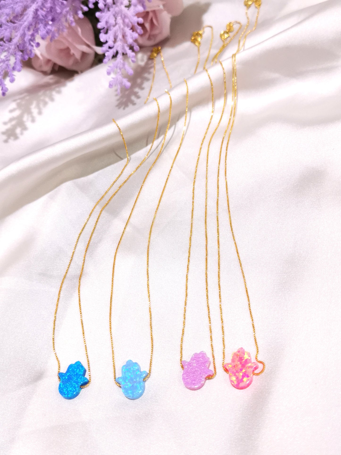 Opal Hamsa Hand 925 Sterling Necklace