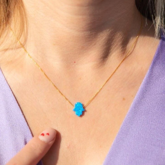 Opal Hamsa Hand 925 Sterling Necklace